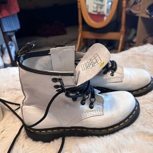 Dr. Martens White Leather Boots with Black Laces